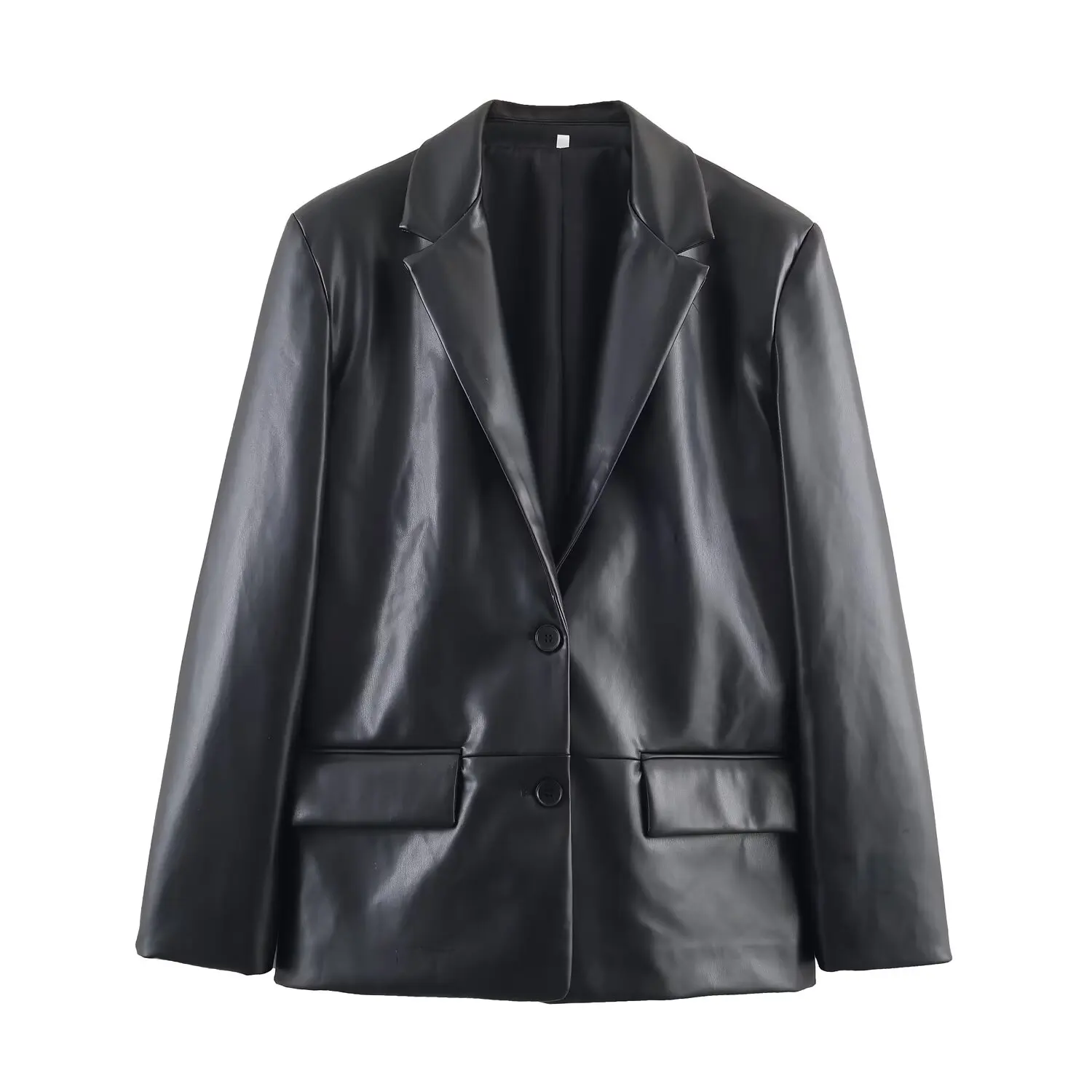 Women's Vintage Leather Blazers Jacket Female Suit-Collar Oversize Long Sleeve Coat Casual Tops Autumn Winter Jackets Streetwear