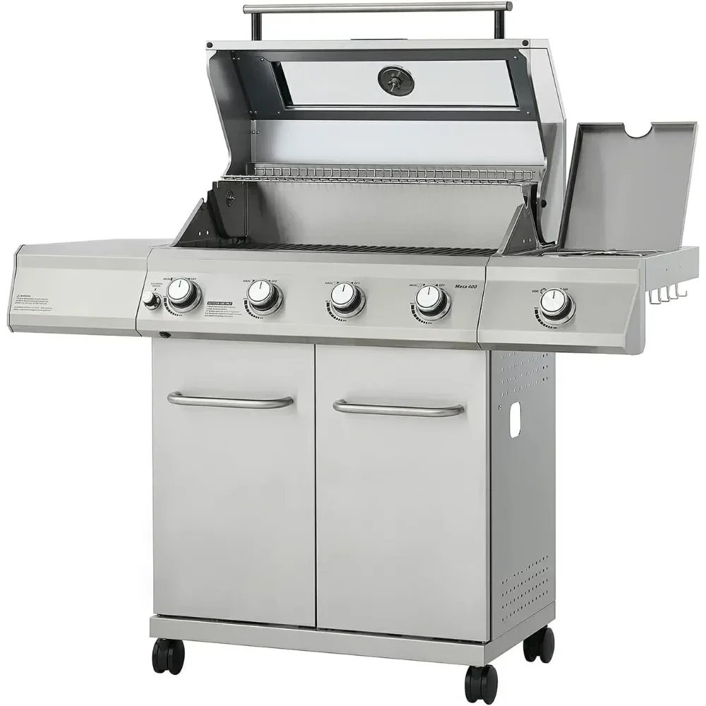 

BBQ Grill 4-Burner Propane Gas Grills Stainless Steel Heavy-Duty Cabinet Style With BBQ Cover(2 Items) Grills BBQ Grill