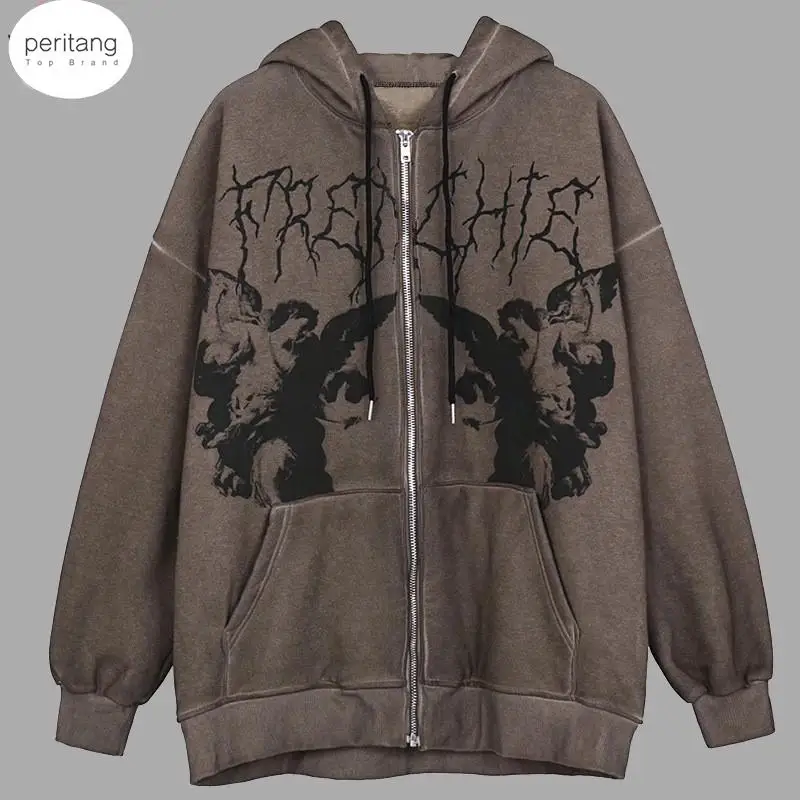 

Women y2k Aesthetic Angel Printed Hoodies Sweatshirts Men Autumn Winter Vintage Hip-Hop Streetwear Jackets Female Coat 2023 New