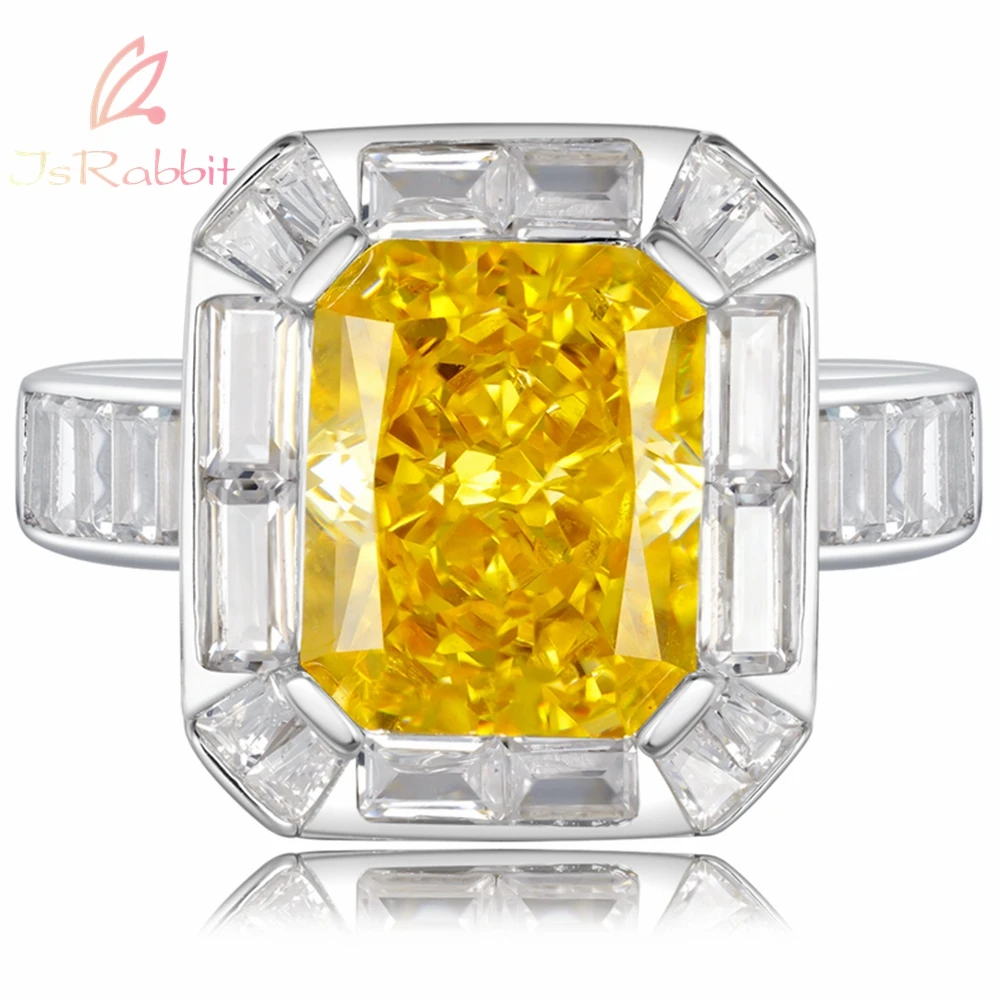 

IsRabbit 18K Gold Plated Radiant Cut 8*10MM Lab Grown Yellow Sapphire Diamond Wedding Rings Silver 925 Fine Jewelry FreeShipping