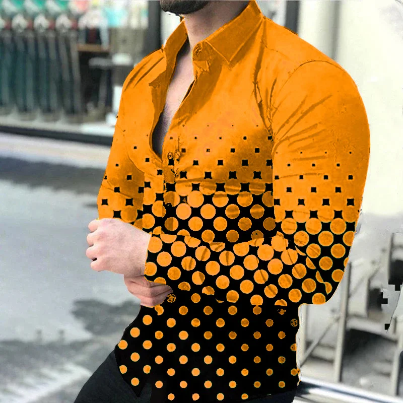 thumbnail image 1 of Camisa informal de manga larga para hombre, de primavera 2024, con estampado digital 3D de lunares y solapa de un solo pecho, camisa de fiesta 5XL, 14 colores, 1 of 4