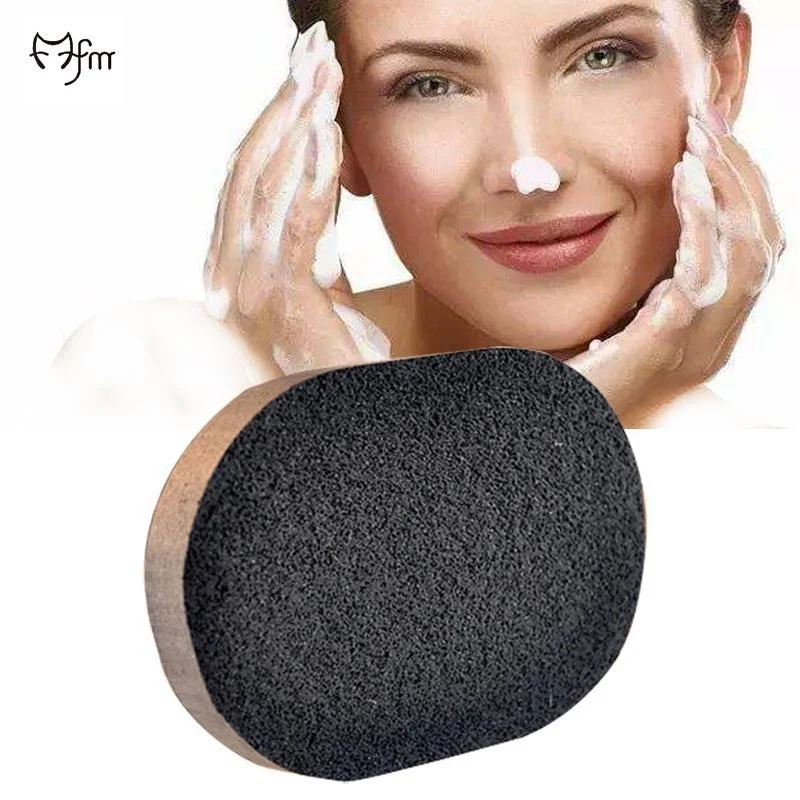 2 Pcs/Set Soft Natural Black Bamboo Sponge Beauty Face Wash Cleaning Cosmetic Puff Charcoal Black Hot Sale Korean Skin Care Tool
