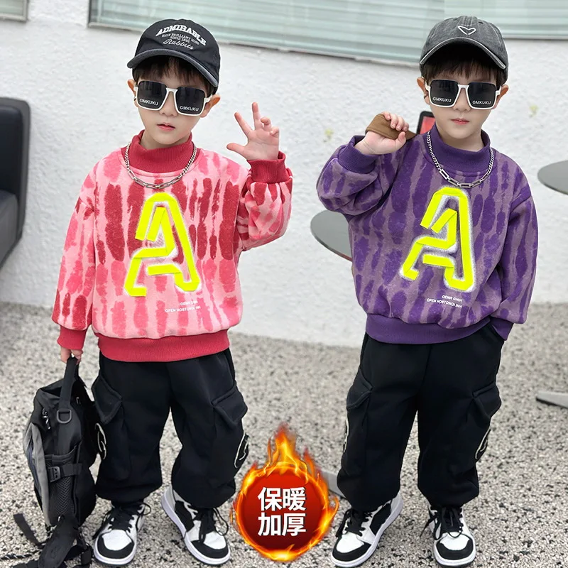 

Winter 2-10Years Boy Clothes Suit Kids Thicken Fleece Sweatshirt+Pants 2pcs Outfits Casual Cotton Children Boy Girls Warm Sets