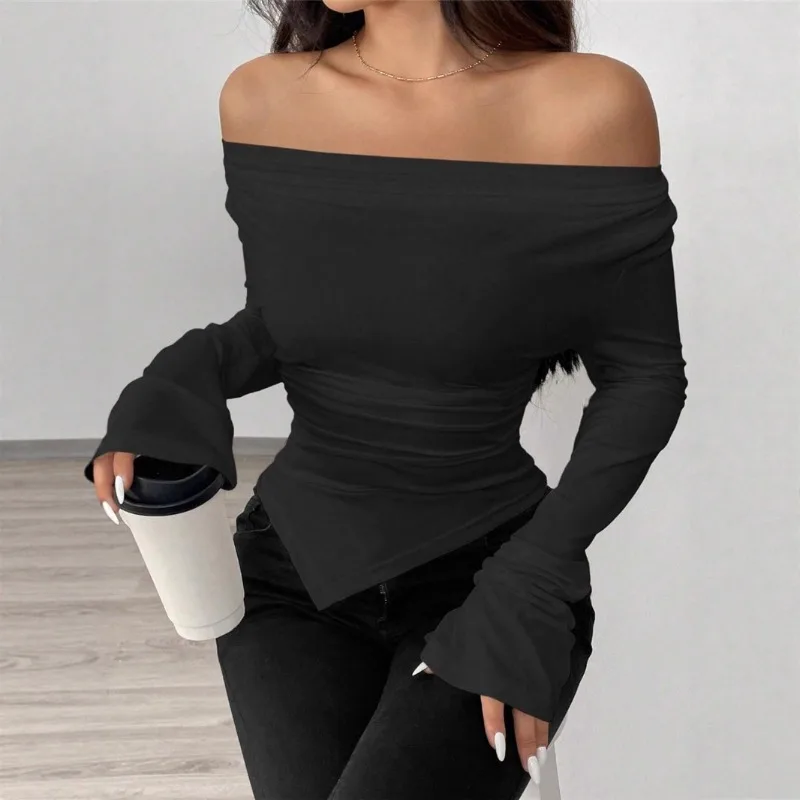 Fairycore Aesthetic V-Neck Off Shoulder Top French Vintage Ruffled Flare Sleeve T-shirt Women Sexy Slim Irregular Design Streetw 5