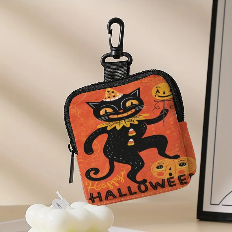 Dancing Cat Printed Faux Leather Zipper Mini Coin Purse For Earphone Storage