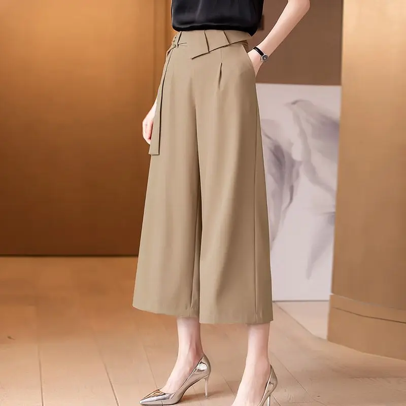 

2023 Spring and Summer Commuter High Waist Lace Up Sagging Straight Tube Casual Loose and Slim High Waist Split Wide Leg Pants