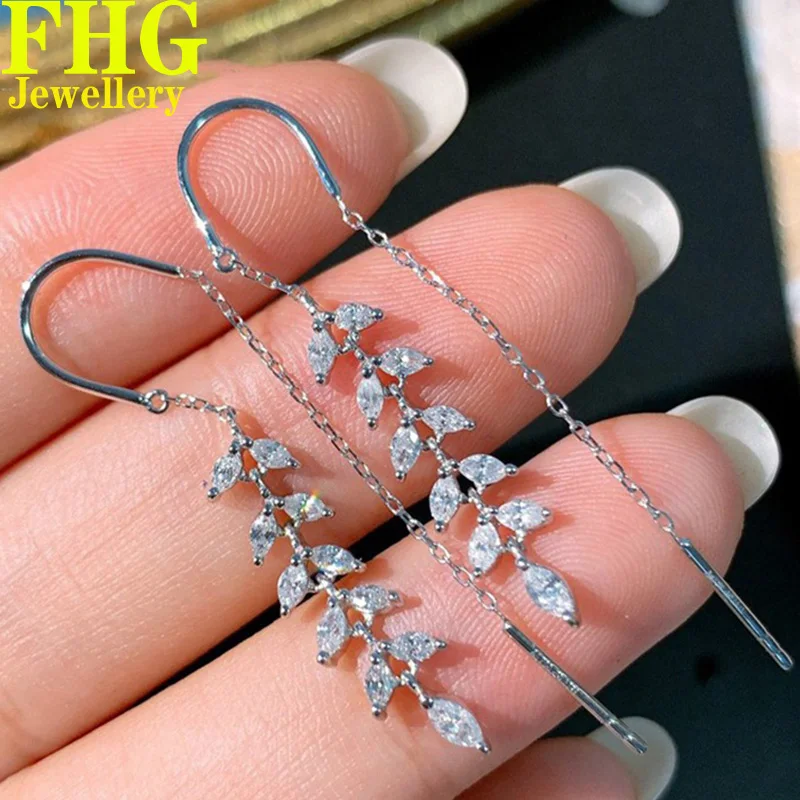 

Серьги с кисточками из белого золота 18K Au750, D-образные серьги маркиза