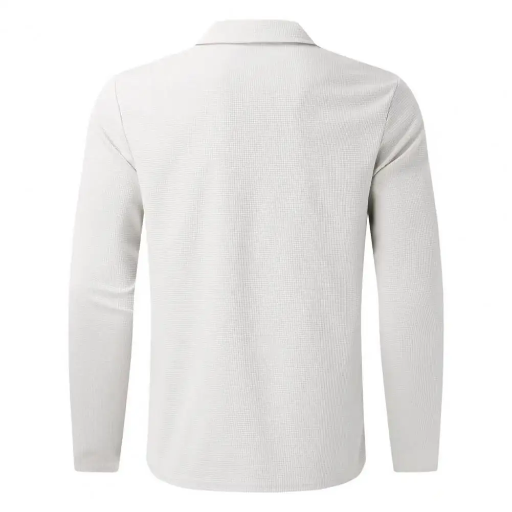 Men Sports Suit Men's Waffle Texture Sportswear Set Casual Tops with Zipper Placket Elastic Waist Drawstring Pants Zipper Half