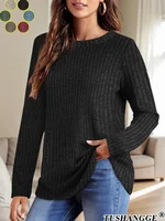 2024 Autumn Women Round Neck Long Sleeved Pit Stripe Pullovers Solid Color Lightweight Ladies Sweaters Comfortable Woman Clothes - Image 2