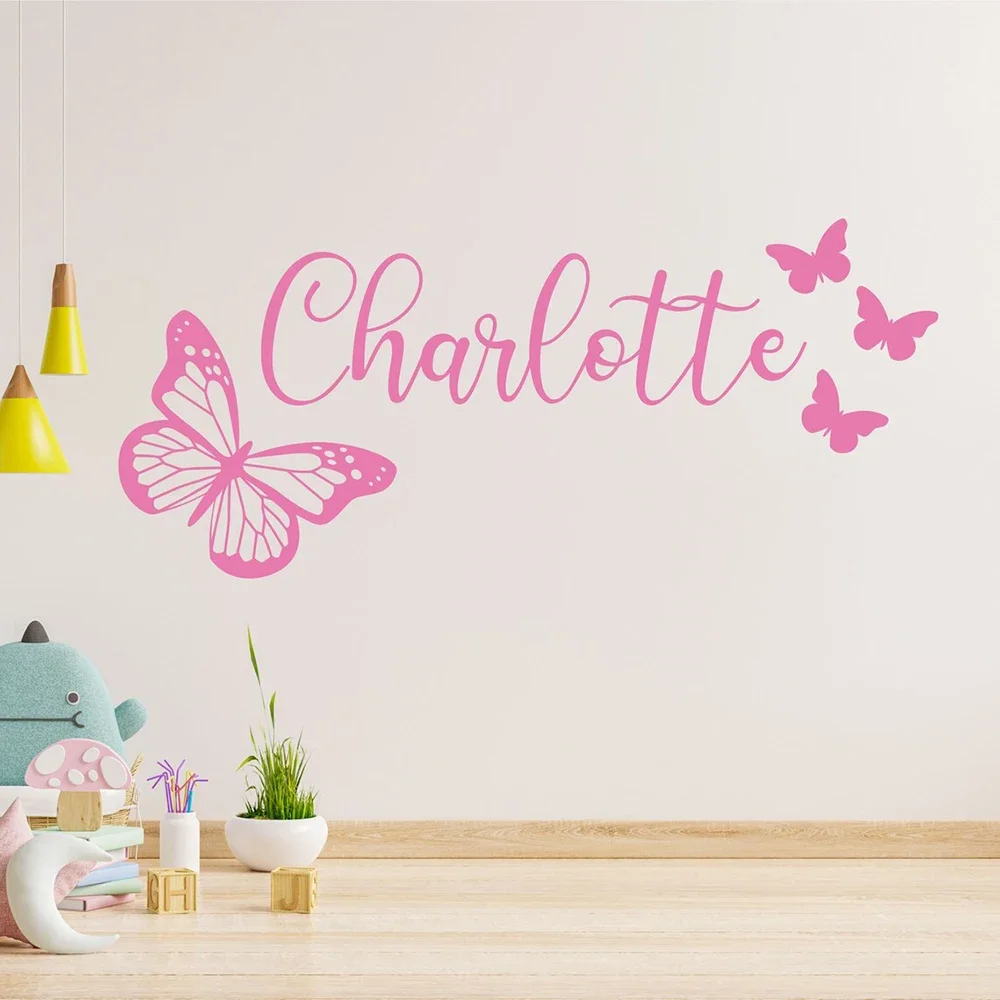 Personalised Name Wall Sticker Girls Name Custom with Butterflies Wall ...