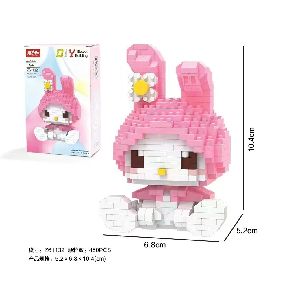 Anime Hello Kitty Building Block Model Assembled Toys Sanrio Figure Kuromi My Melody Children's Puzzle Gift Desktop Decorations 3