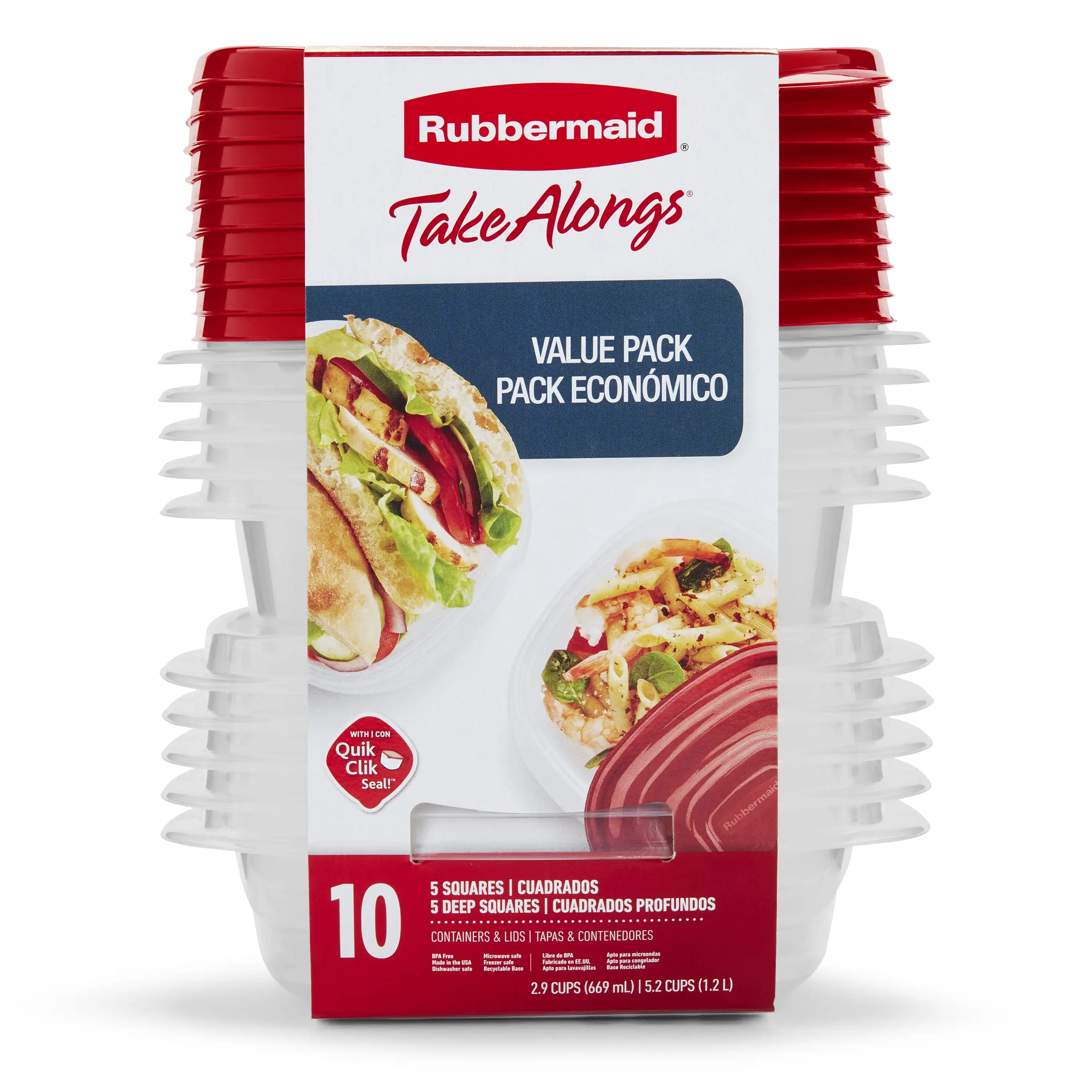 Rubbermaid TakeAlongs Food Storage Containers, 10 Piece Set, Red 4