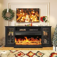 36 Inch 3-Sided Glass Fireplace TV Stand for TVs up to 80", Rustic Media Entertainment Center Console TSet of TV Stand 2
