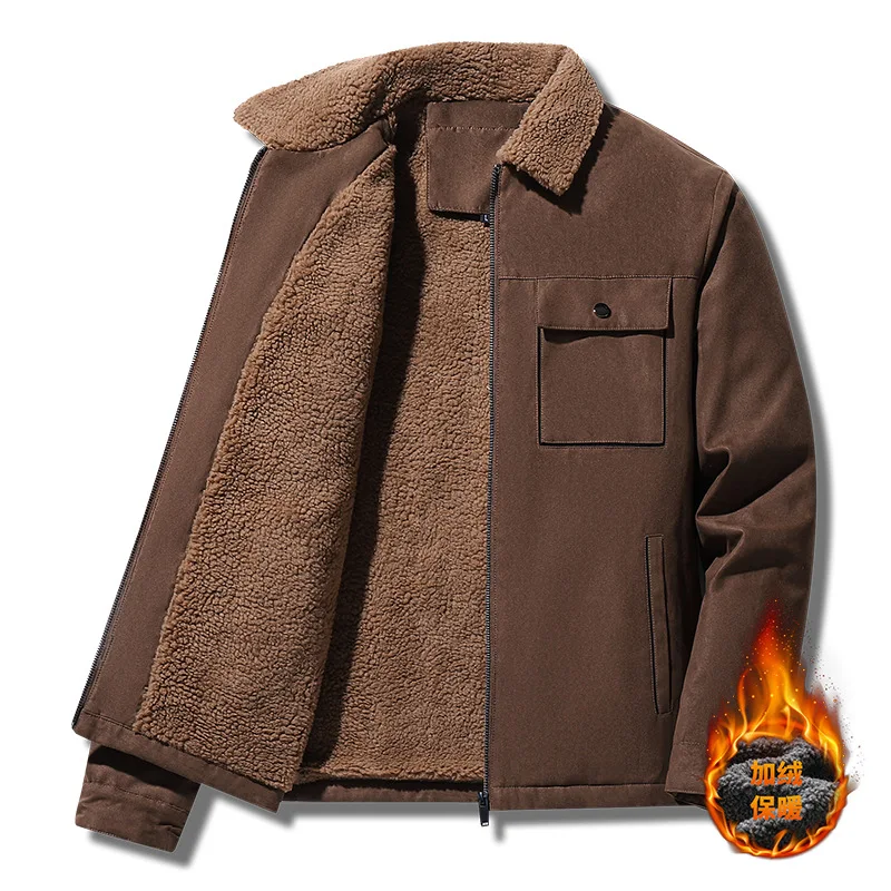 

Lambswool Fur Lapel Jacket Men's 2023 Autumn Winter New Fleece-lined Thickened Warm Casual Streetwear for Father Outerwear Coats