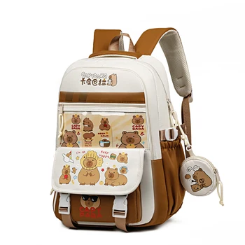 Capybara Teenagers School Bag Multi Pockets Casual Laptop Backpack Adjustable Strap Stylish Shoulder Backpack Fashion Knapsack
