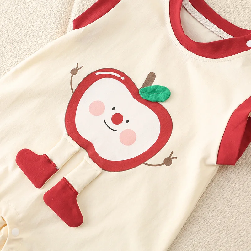 Summer New Sleeveless Jumpsuit Newborn Cartoon Summer Outfit Apple Print Baby Thin Clothing for Boys and Girls 4