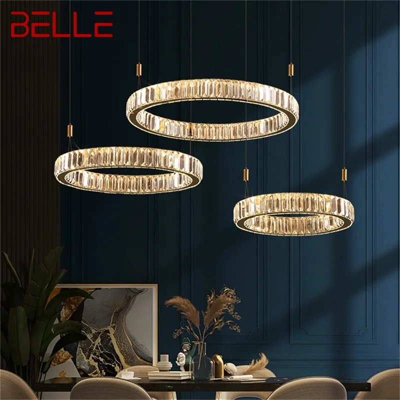 

BELLE Modern Pendant Lamp Round Crystal Chandelier Gold LED Fixtures Decorative For Home Dinning Room Light