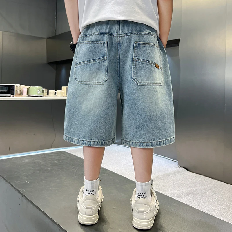 Boys Denim Shorts Teen Boys Casual Knee-Length Jeans Teenage Child Blue Denim With Y2K Fashion Style Trousers Toddler Ages 4-14Y - Image 2