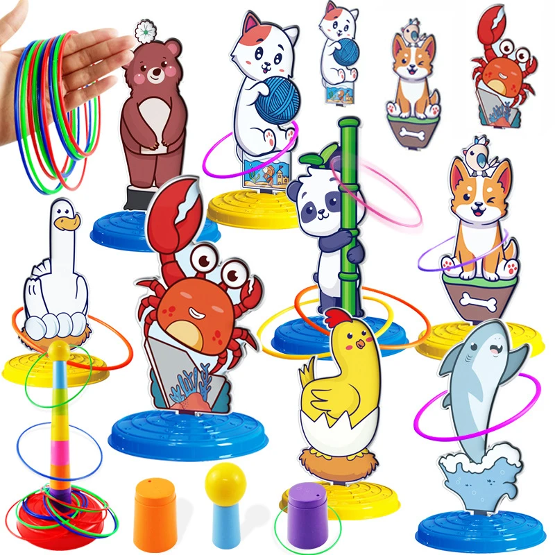 

Animal Throwing Rings Circle Game Children Outdoor Ferrule Fun Toys Set Parent-Child Family Hoop Ring Toss Gifts for Kids