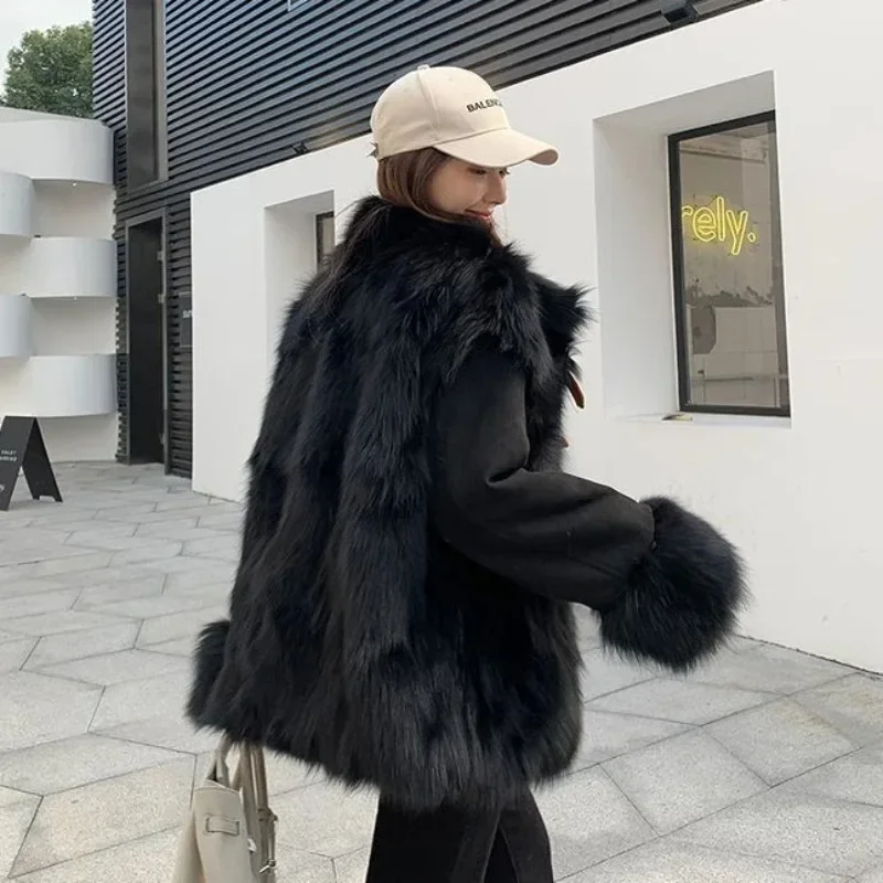 2023 Winter New Women Temperament Imitation Fox Fur Coat Female Mid-Length Fashion Casual Two-Sided Wear Fur Integrated Parka