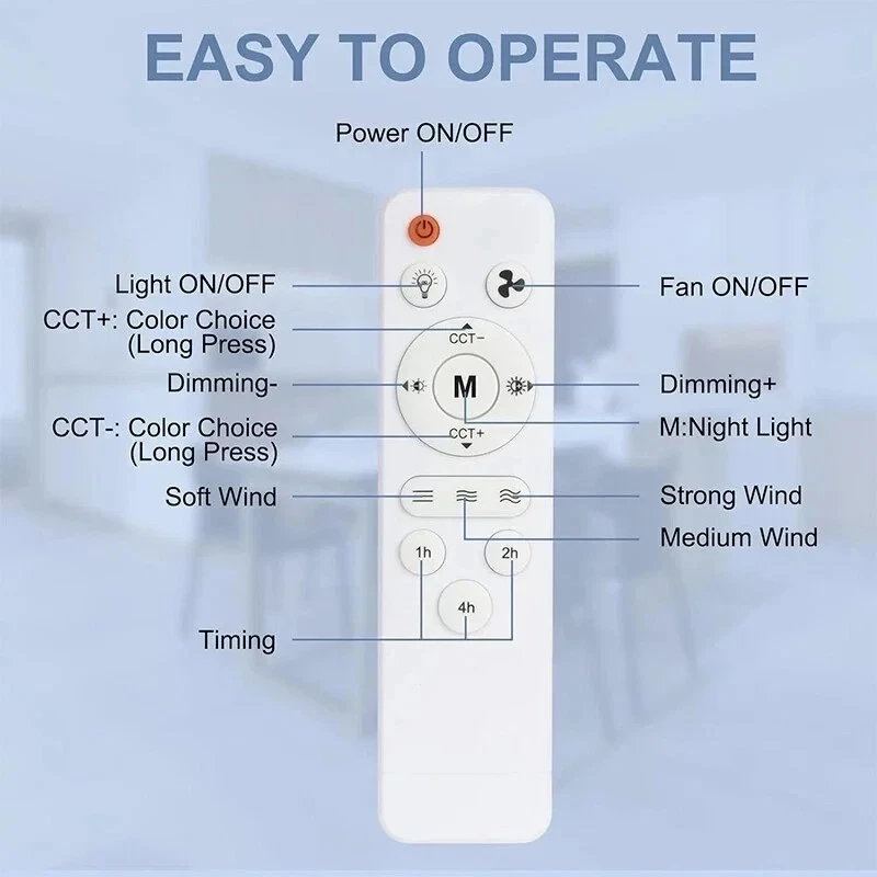 E27 AC85V-265V LED Ceiling Fan Light with Remote Control E27 Base 3 Color Dimmable Timer for Bedroom and Kitchen Fan Lights