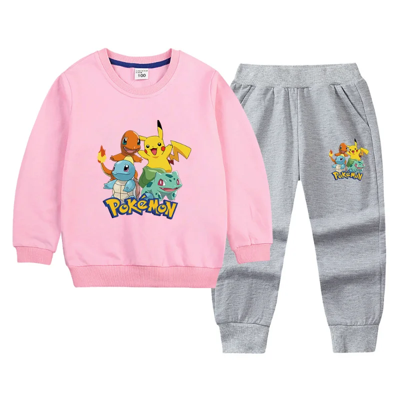 thumbnail image 1 of Ropa de Pokémon para niños, conjunto de sudadera y pantalones de chándal para primavera y otoño, figura de Anime, conjunto informal gráfico de Pikachu de dos piezas, 1 of 5