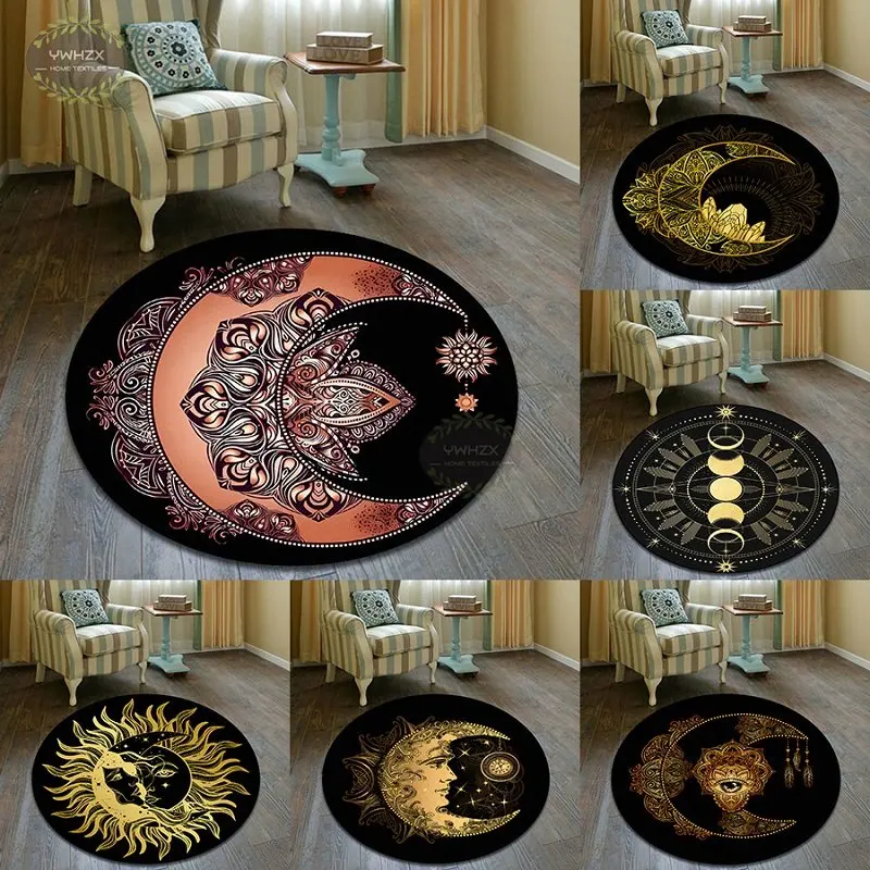

Nordic Style Sun Moon Printed Round Carpet Non-Slip Living Room Bedroom Beautiful Rug Doormat Photography Props Birthday Gift