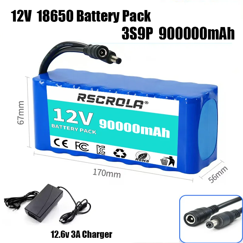 12V 20Ah-50Ah 3S5P 18650 Lithium Ion Battery Pack with BMS + Charger Super Large Capacity Rechargeable DC12.6V image 13