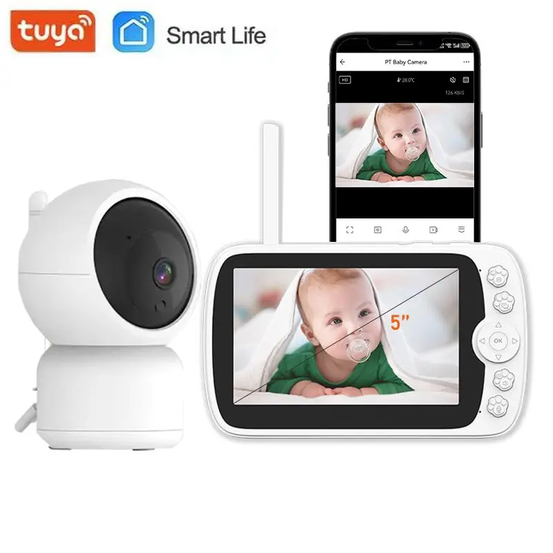 WOUWON Baby Monitor Babyphone Video Wifi Baby Camera Bebe HD 5 Inch LCD Two  Way Talk PTZ Lullabies For Baby Gift