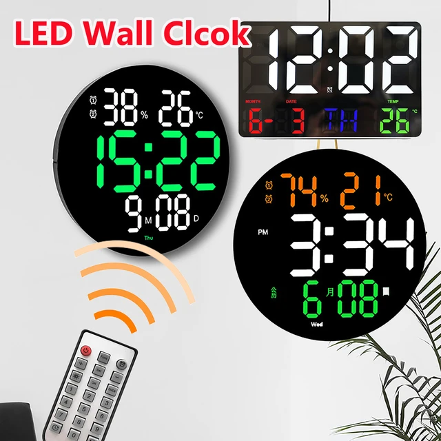 Orologio da parete rotondo a LED grande schermo temperatura data Day  Display orologi digitali elettronici da parete decorazioni per la casa con  telecomando - AliExpress