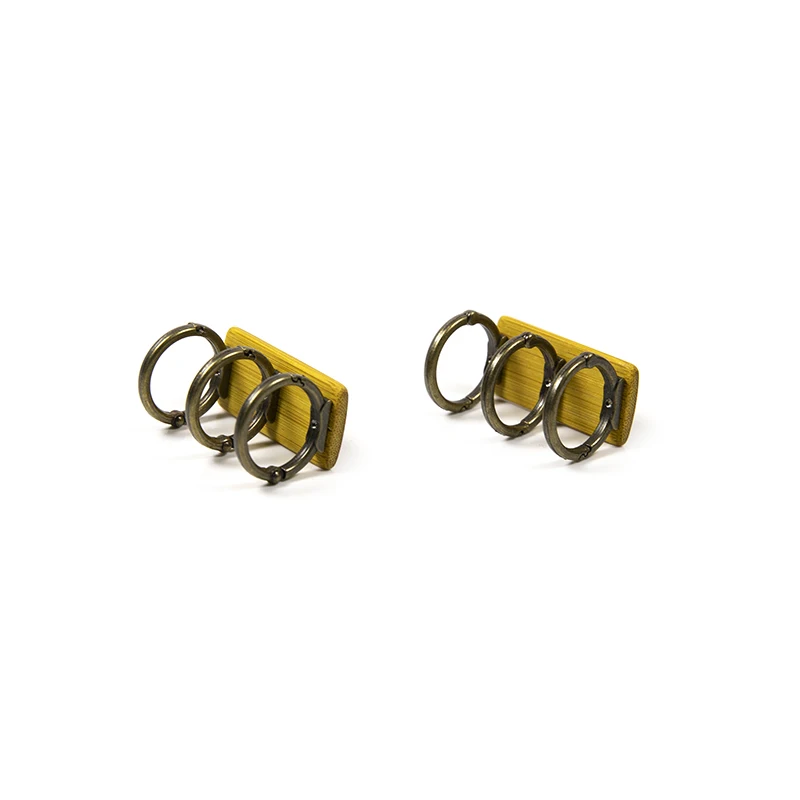 Metal 3 Rings Binder Clips with Bamboo Plates Loose Leaf Notebook Book Binder for Album Diary Data Book 2pcs
