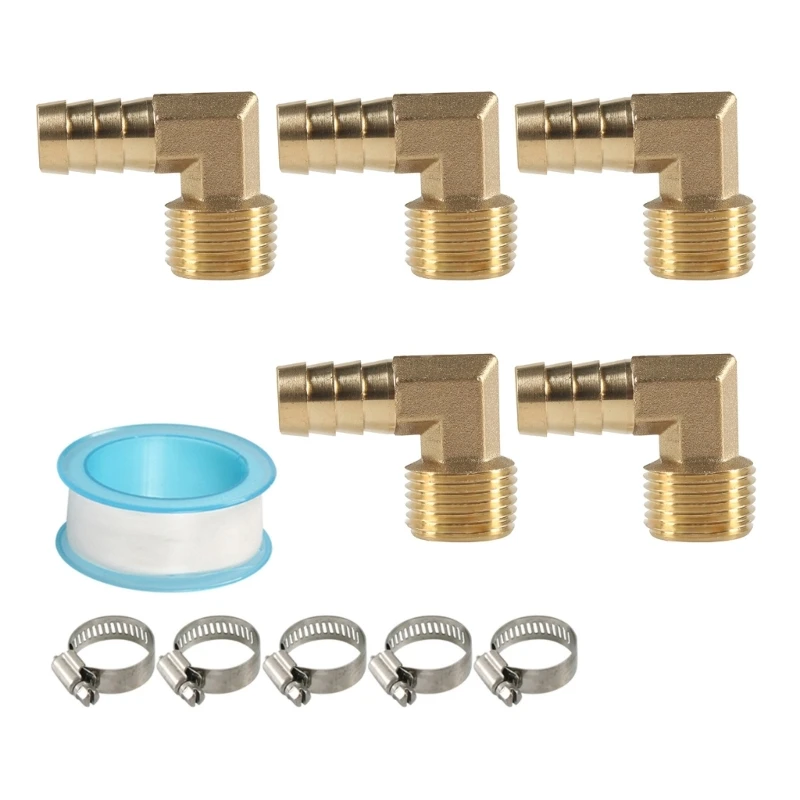 

5pcs Hoses Barb 90Degree L-shaped Elbow Brass Fitting Fuels/Water/AIR/Oil/Gas