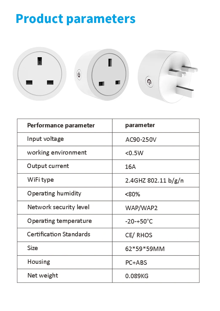 plugue WiFi, Reino Unido, 3 pinos, 16A,