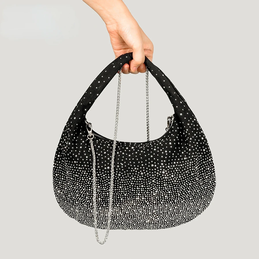 

Luxury Diamonds Knot Handle Evening Bags Designer Women Handbags Shinny Rhinestones Mesh Clutch Bag Party Small Tote Purses