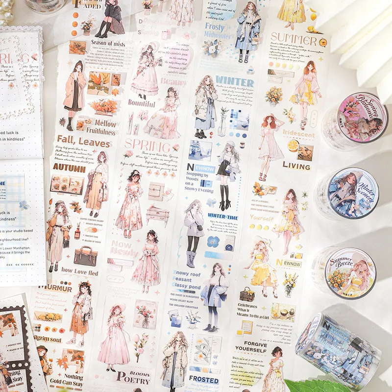1 roll Four Seasons PET cartoon characters and paper tape special oil collage base material stickers Scrapbooking accessories