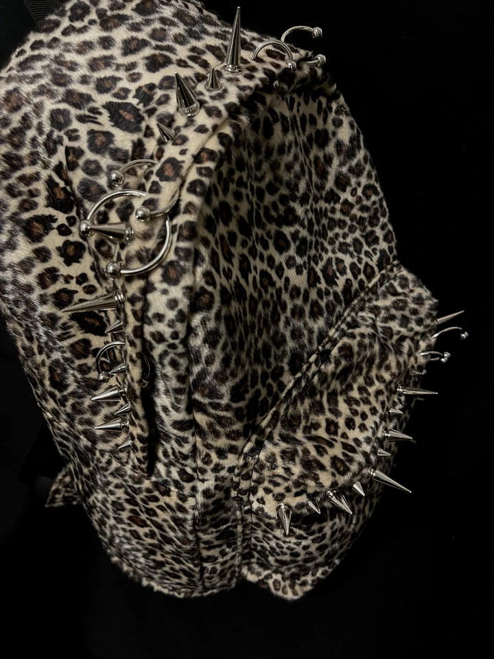 Import] Leopard fur punk Backpack Y2K Backpack Y2K Leopard Furry
