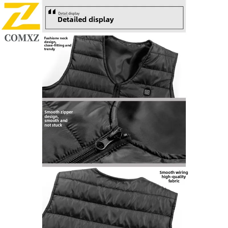 EIAO Men's USB Heated Vest Slim V-Neck Smart Warming Jacket Water-Resistant Windproof for Fit Outdoor Office Work Rechargeable