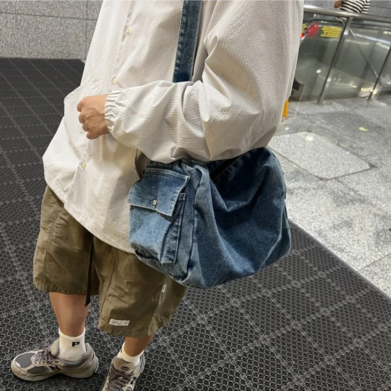 Shoulder Bag New Denim Messenger Crossbody Korean Style Casual Fashion Unisex Large Capacity Storage Trendy Simple All-Match