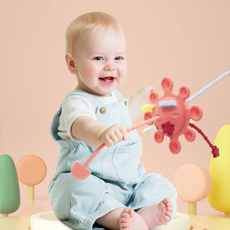 Baby Teething Toy Sensory String Teether Silicone Baby Montessori Early Education Toys Silicone Pull String Activity Toy