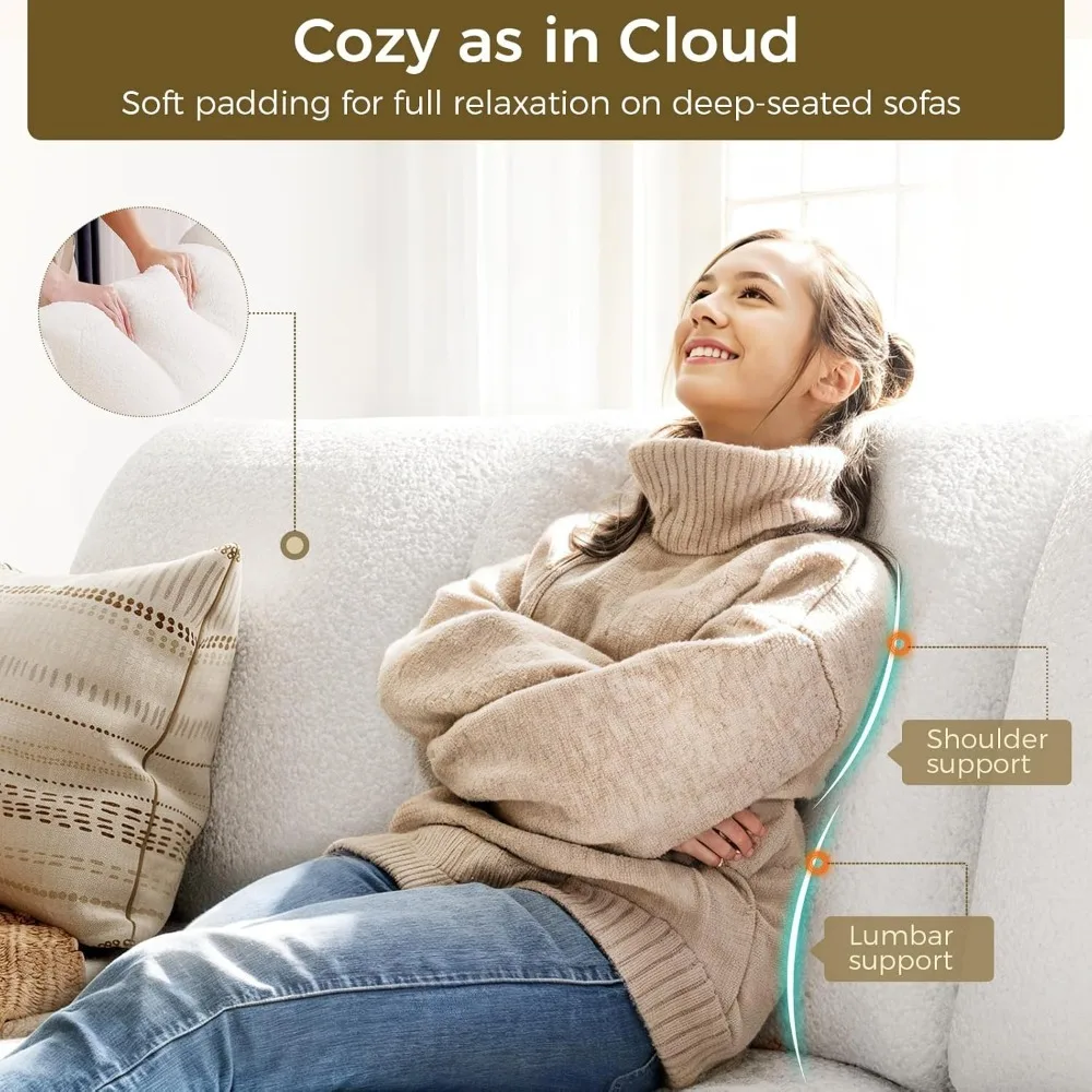 89 inch Couches for Living Room, Modern 3 Seater Couch with Firm Structure, Muebles La Sala, Bouclé Offwhite Children's Sofas 5