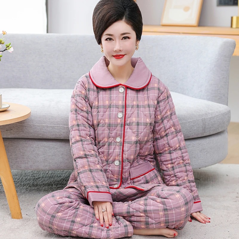 female-quilted-cotton-pajamas-women-three-layer-thickening-warm-plaid-household-suit-winter-cardigan-sleepwear-pijamas-mujer-3xl