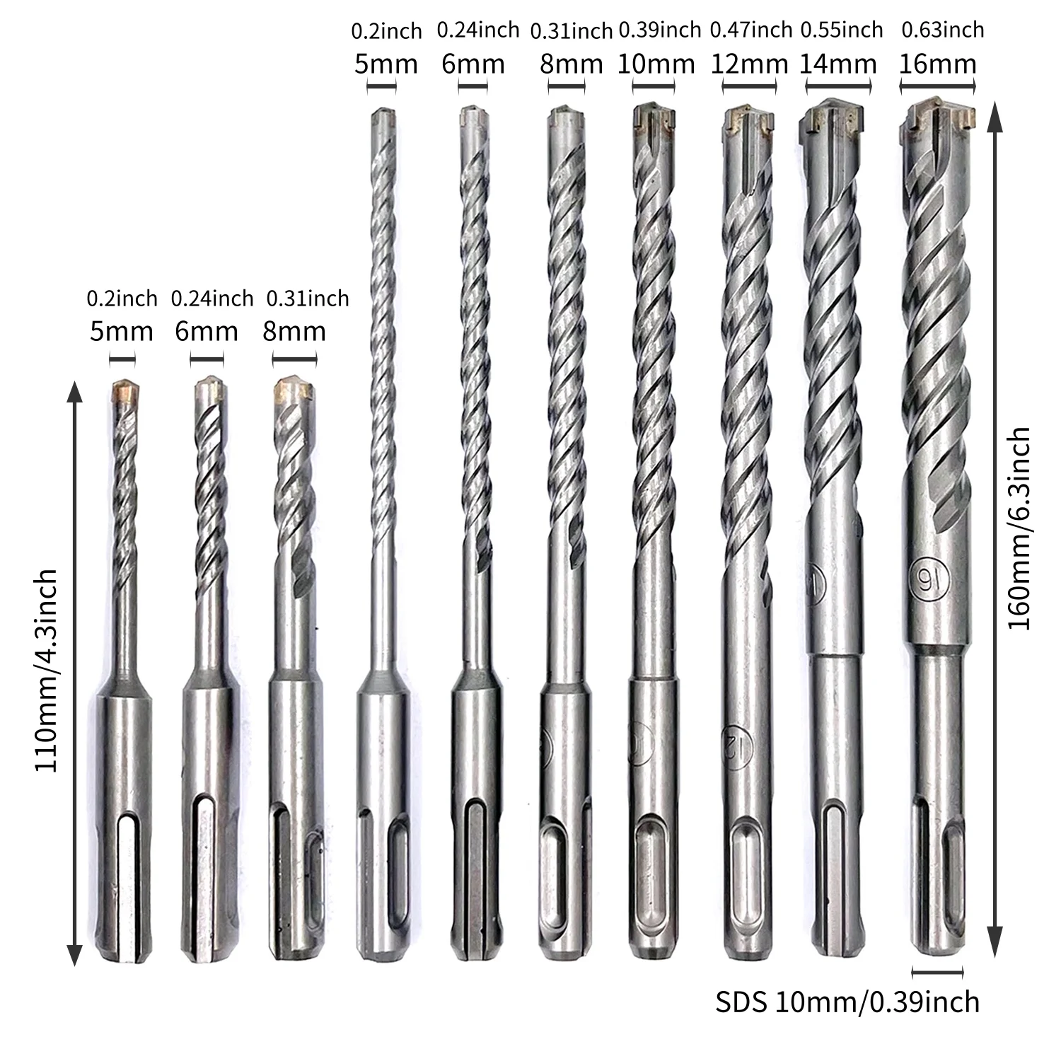 Drill Bit Set Carbide-Tipped SDS-Plus Rotary Hammer Drill Bit Set 10 Pieces for Concrete Brick Block Stone Masonry