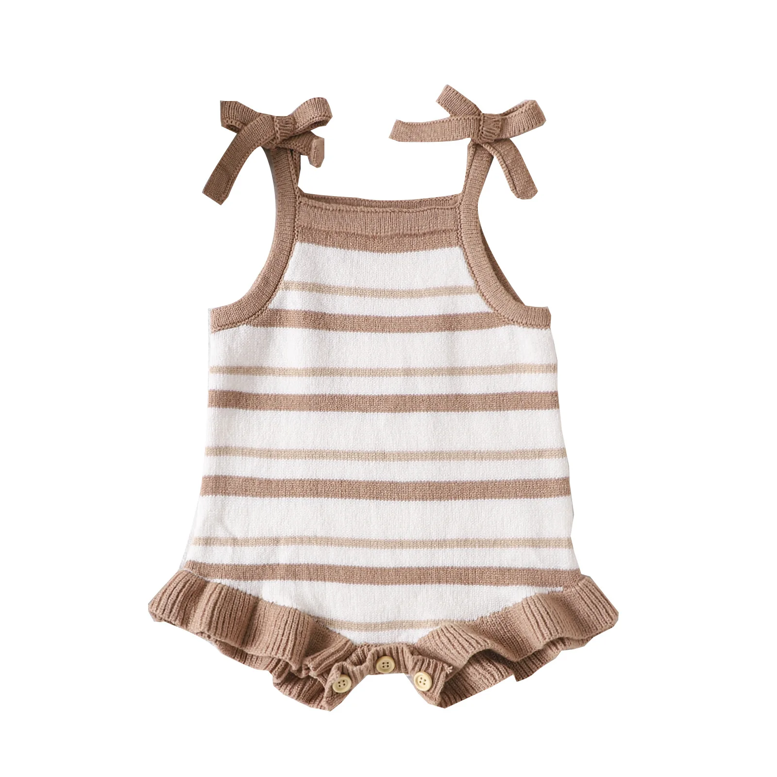 NewbornBabyGirlsKnittingJumpsuitSpringToddlerStripedClothesRuffleSleevelessCrochet