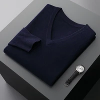 Autumn And Winter New Men's V-Neck Cashmere Loose Thickened Solid Color Wool Knitted Bottoming Shirt Business Casual Sweater 2