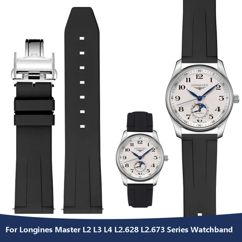 

High Quality Fluororubber Watchband for Longines Master L2 L3 L4 L2.628 L2.673 Watch Strap Bracelet 19mm 20mm 21mm 22mm