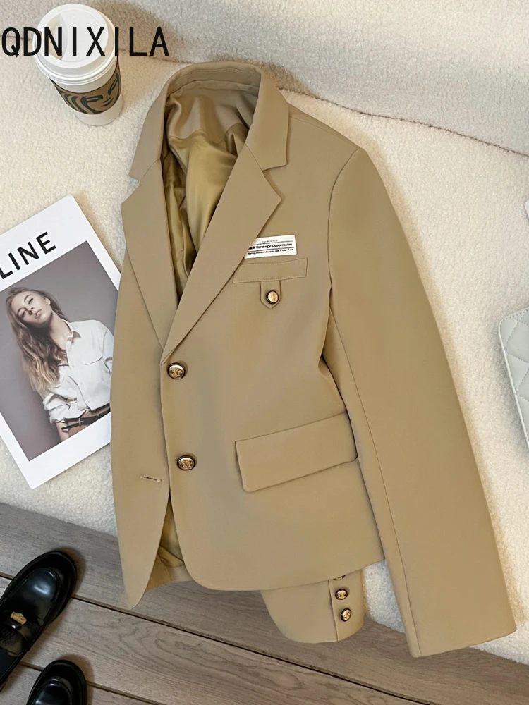 

Khaki Blazer Woman Korean Fashion Long Sleeve Top Coat Elegant Office Women's Blazers New Outerwear Spring Casual Jacket 2024