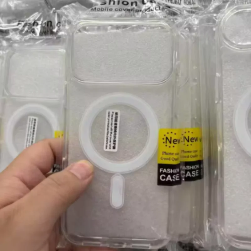 Shockproof Transparent Magnetic Case with Wireless Charging Compatibility and Durable Acrylic Cover