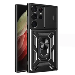 Armor Slide Camera Lens Bumpers Protective Phone Case for S23 FE 5G (Black)