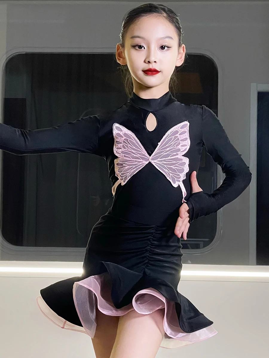 

Winter Latin Dance Clothes For Girls Long Sleeves Dress Set Kids Cha Cha Rumba Ballroom Dance Costume Practice Clothing DNV18614