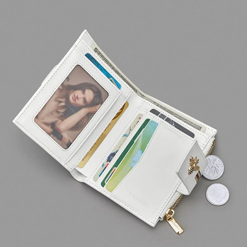 WILLIAMPOLO Bee Wallet Women Short Small Purse Card Case Simple Ladies Female Fashion New Design Genuine Leather